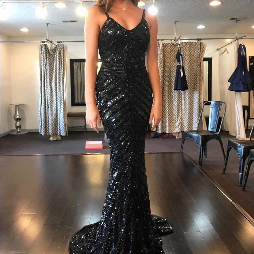 Black Sequined Sherri Hill Prom Pageant Gown